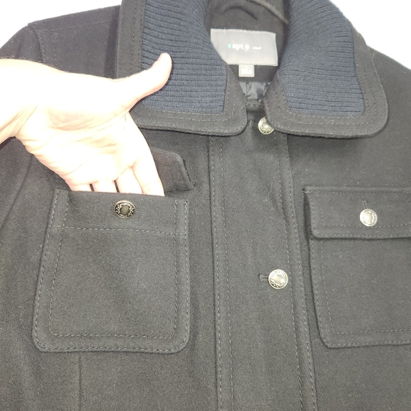 🖤Apt. 9 Women's Large Black Mid Length Coat 80% Wool - Picture 4 of 12
